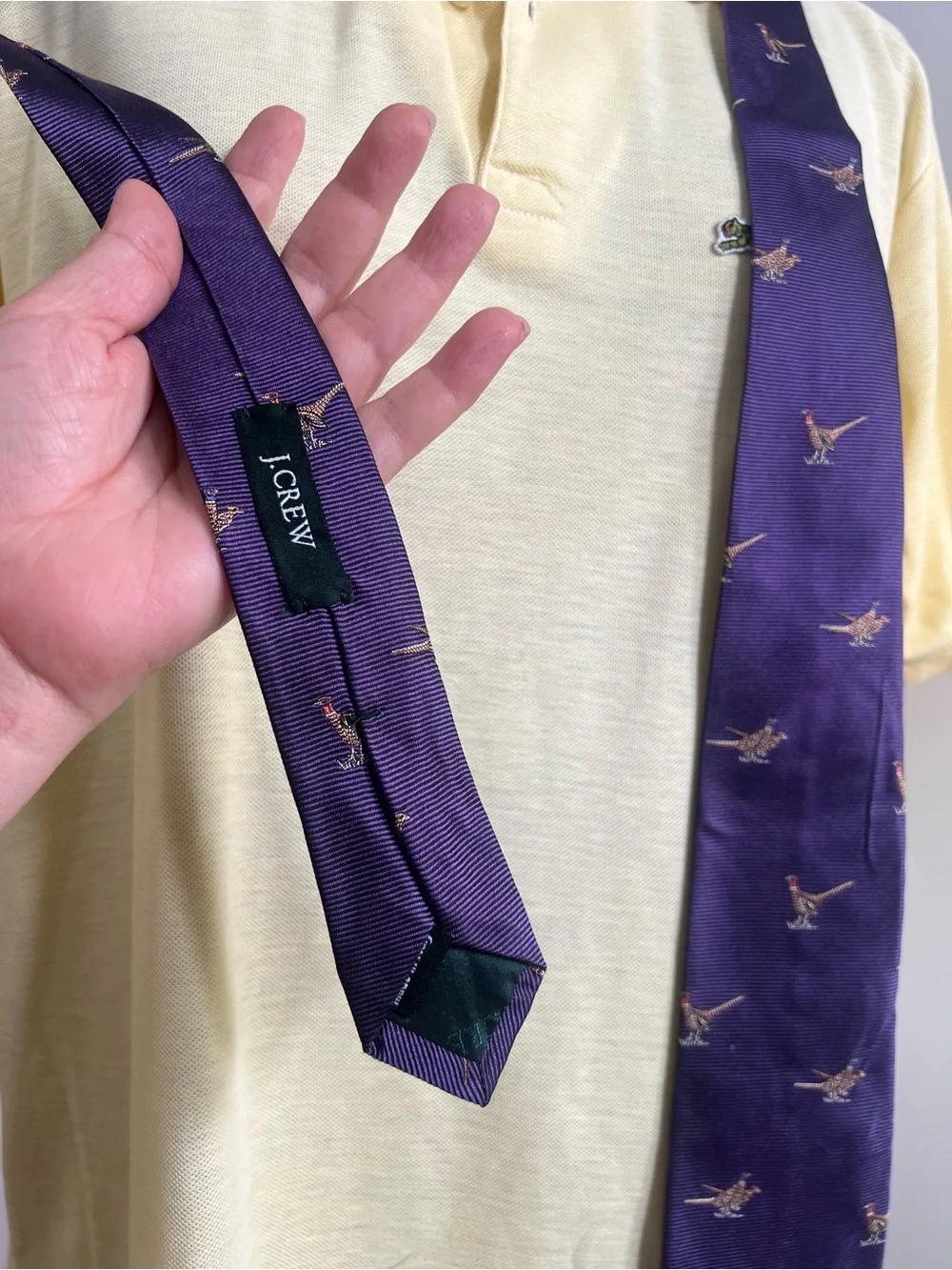 J. Crew Purple Pheasant Motif Silk Tie